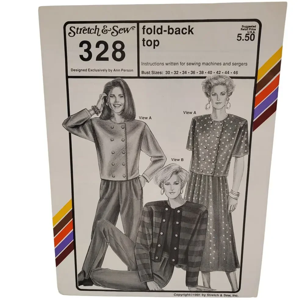 Stretch & Sew Fold Back Top Ann Person Sewing Pattern UNCUT Vintage